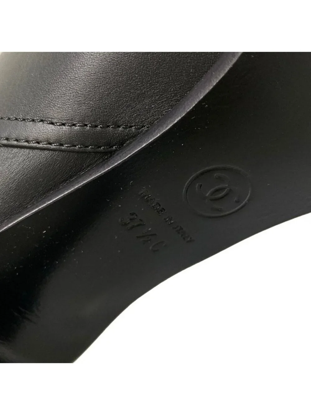 Chanel Long Boots 37.5 C Black CC Logo Leather